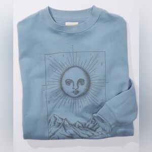 American Eagle Blue Celestial Sun Astrology Crewneck Sweatshirt  XS